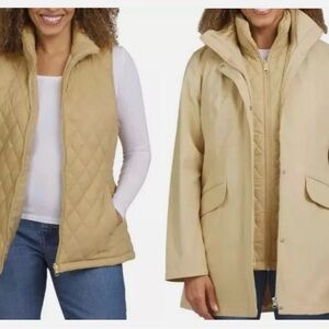 Lands' End Women's Beige Quilted Vest and Coat size Medium NWOT